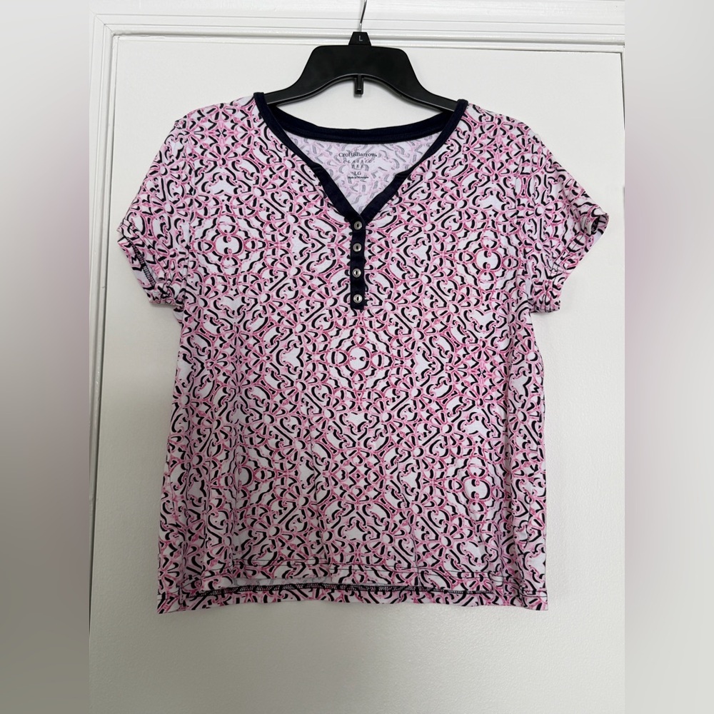 Croft & Barrow Pink and Black Geometric Short Sleeve Top